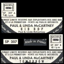 frprs1971  Bib Bop / Tomorrow Paul & Linda McCartney SP 207 -promo - pic 1