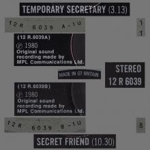 1980 09 15 PAUL McCARTNEY TEMPORARY SECRETARY ⁄ SECRET FRIEND - 12 R6039 - 12 INCH - UK - pic 1