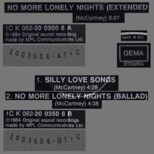 1984 09 24 PAUL McCARTNEY NO MORE LONELY NIGHTS - 1C K 062 20 0350 6 - 3 TRACKS 12 INCH - GERMANY - pic 3