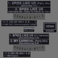 1985 11 18 PAUL McCARTNEY SPIES LIKE US PARTY MIX - 1C K 060 20 0941 6 - 4 TRACKS 12 INCH - GERMANY - pic 1