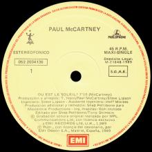 1989 11 13 PAUL McCARTNEY OU EST LE SOLEIL ? - MAXI GINGLE 45 RPM - 052 20 3413 6 - 3 TRACKS 12 INCH - SPAIN - pic 5