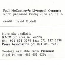 1991 06 28 a  World Premiere Of Paul McCartney's Liverpool Oratorio - Press Release - pic 1