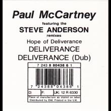 1993 01 05 PAUL McCARTNEY  THE STEVE ANDERSON REMIXES - DELIVERANCE - 12R 6330 - 3 TRACKS - 12 INCH - UK - pic 1