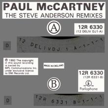 1993 01 05 PAUL McCARTNEY  THE STEVE ANDERSON REMIXES - DELIVERANCE - 12R 6330 - 3 TRACKS - 12 INCH - UK - pic 2