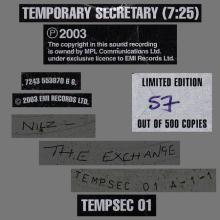 2003 00 00 PAUL McCARTNEY - TEMPORARY SECRETARY - RE-EDITED BY RADIO SLAVE -TEMPSEC 01 - 12 INCH ORIGINAL PROMO - EU - pic 1