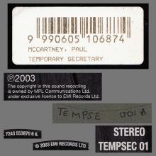2003 00 00 PAUL McCARTNEY - TEMPORARY SECRETARY - RE-EDITED BY RADIO SLAVE -TEMPSEC 01 - 12 INCH ORIGINAL PROMO - EU - pic 4