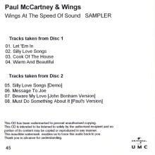 UK 2014 11 03 - PAUL MCCARTNEY & WINGS AT THE SPEED OF SOUND -ARCHIVE COLLECTION - SAMPLER PROMO CDR - pic 2