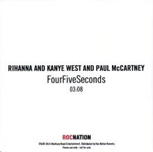 UK 2015 01 24 - FOUR FIVE SECONDS - RIHANNA , KANYE WEST & PAUL MCCARTNEY - UK PROMO ROCNATION - B - pic 2