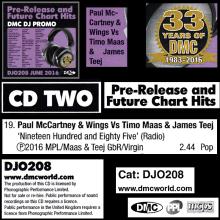 UK 2016 06 06 - 1985 PAUL McCARTNEY & WINGS vs. TIMO MAAS & JAMES TEEJ - DMC DJ PROMO - DJO208 - pic 4