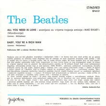 yu010 All You Need Is Love ⁄ Baby You're A Rich Man ⁄ SP 8137 -BEATLES DISCOGRAPHY YUGOSLAVIA - pic 1