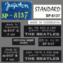 yu010 All You Need Is Love ⁄ Baby You're A Rich Man ⁄ SP 8137 -BEATLES DISCOGRAPHY YUGOSLAVIA - pic 7